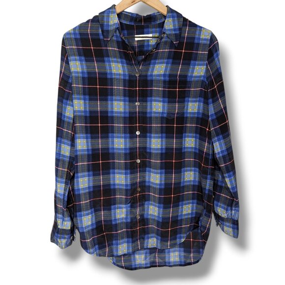 Equipment Femme 100% Silk Women's Blue Plaid Long Sleeve Buttoned Blouse Size S - Picture 1 of 4